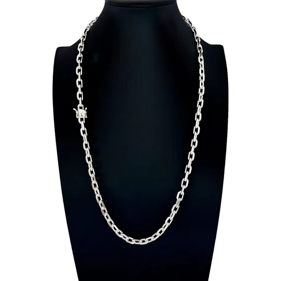 Corrente Cadeado Masculina Prata 925 Maciça Fecho Gaveta 8mm Cor Prateado Foto 1