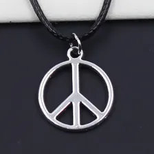 Corrente Colar De Couro Pingente Símbolo Da Paz Liga Zinco Foto mini 2