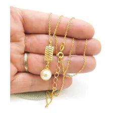 Corrente Colar Feminino 45/50cm Perola Folheado Ouro Cr618a Foto mini 4