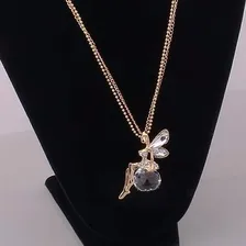 Corrente Colar Feminino Pingente Fada Bola Cristal Dourada C546 Cor Dourado Foto mini 4