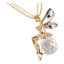 Corrente Colar Feminino Pingente Fada Bola Cristal Dourada C546 Cor Dourado Foto mini 1