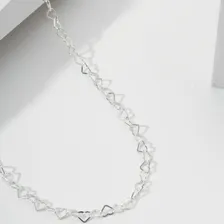 Corrente Colar Feminino Prata 925 Coração Elo Legítima 45cm Foto mini 4