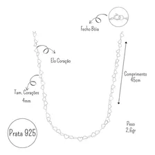 Corrente Colar Feminino Prata 925 Coração Elo Legítima 45cm Foto mini 1