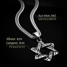 Corrente Colar Pingente Estrela Davi J-1391 Aço Inox Prata Foto mini 3