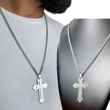 Corrente Cordão Aço Cirúrgico 70 Cm Pingente Crucifixo Homem Cor Aço inox Foto mini 4