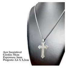 Corrente Cordão Aço Cirúrgico 70 Cm Pingente Crucifixo Homem Cor Aço inox Foto mini 2