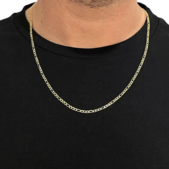 Corrente Cordão Banhada Ouro Masculino 60cm 3x1 Dourado 18k Foto 1