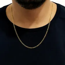 Corrente Cordão Banhada Ouro Masculino 60cm 3x1 Dourado 18k Foto mini  3