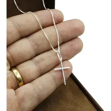 Corrente De Prata 925 Veneziana 50cm Pingente Cruz Palito Cor Prateado Foto mini 1