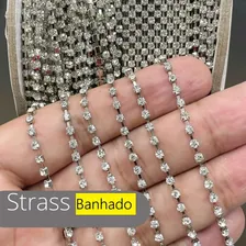 Corrente De Strass Cordão Ss12 Prata Crystal - 50 Metros Foto mini  2