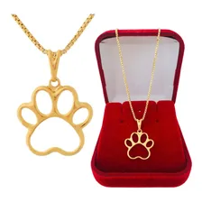 Corrente E Pingente Patinha De Cachorro Em Ouro 18k Banhado Cor Dourado Foto mini 1