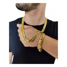 Corrente E Pulseira Masculino 13mm 100% Moeda Antiga Cor Dourado Foto mini 1