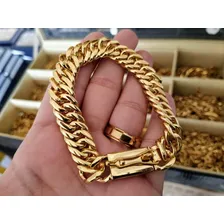 Corrente E Pulseira Masculino 13mm 100% Moeda Antiga Cor Dourado Foto mini 3