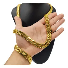 Corrente E Pulseira Masculino 13mm 100% Moeda Antiga Cor Dourado Foto mini 2