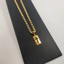 Corrente E Pulseira Piastrine Pingente Medalha Banhada Ouro Cor Dourado Foto mini  2