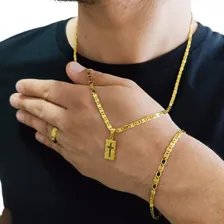 Corrente E Pulseira Piastrine Pingente Medalha Banhada Ouro Cor Dourado Foto mini 4