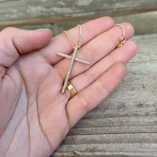 Corrente Feminina Cruz Banhado A Ouro 18k Semijoia Cor Cravejada Foto mini 2