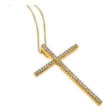 Corrente Feminina Cruz Banhado A Ouro 18k Semijoia Cor Cravejada Foto mini 1