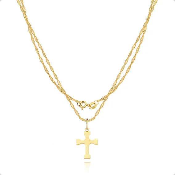 Corrente Feminina Ouro 18k 40cm + Cruz Ouro 18k Cor Ouro amarelo Foto 1