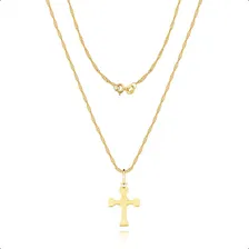Corrente Feminina Ouro 18k 40cm + Cruz Ouro 18k Cor Ouro amarelo Foto mini 3