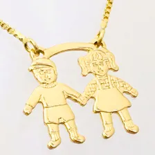 Corrente Feminina Pingente Filho E Filha Banhado A Ouro 18k Cor Dourado Foto mini 3