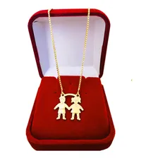 Corrente Feminina Pingente Filho E Filha Banhado A Ouro 18k Cor Dourado Foto mini 1