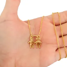 Corrente Feminina Pingente Filho E Filha Banhado A Ouro 18k Cor Dourado Foto mini 4