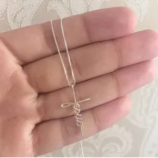Corrente Feminina Prata Maciça 925 + Pingente Crucifixo 45c Cor Prateado Foto mini  3