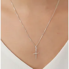 Corrente Feminina Prata Maciça 925 + Pingente Crucifixo 45c Cor Prateado Foto mini  2