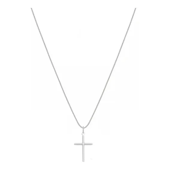 Corrente Feminina Prata Maciça 925 + Pingente Crucifixo 45c Cor Prateado Foto 1