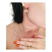 Corrente Gargantilha E Brinco Corações Banhado A Ouro 18k Foto mini  2
