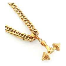 Corrente Grume 60cm 10mm E Pingente Halteres Banhado A Ouro Foto mini 1