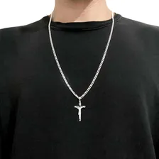 Corrente Grumet 70cm 3mm Pingente Crucifixo Jesus Prata 925 Foto  mini 1