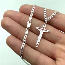Corrente Grumet 70cm 3mm Pingente Crucifixo Jesus Prata 925 Foto mini  2