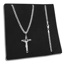 Corrente Grumet 70cm 3mm Pingente Crucifixo Jesus Prata 925 Foto mini  3