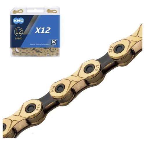 Corrente Kmc 12v X12 Ti Dourada Preto Missing Link 126 Elos Foto 1