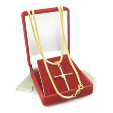 Corrente Masculina 50cm 3mm Cruz Palito Folheada Ouro Cr736 Foto mini 4