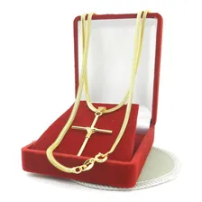Corrente Masculina 50cm 3mm Cruz Palito Folheada Ouro Cr736 Foto mini 2