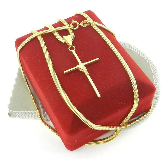 Corrente Masculina 50cm 3mm Cruz Palito Folheada Ouro Cr736 Foto 1