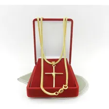 Corrente Masculina 50cm 3mm Cruz Palito Folheada Ouro Cr736 Foto mini 3