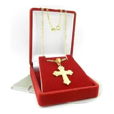 Corrente Masculina 60cm 2mm + Cruz Folheado Ouro Cr397 Foto mini  2