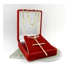 Corrente Masculina 60cm 3mm + Cruz Folheado Ouro Cr744 Foto mini 3