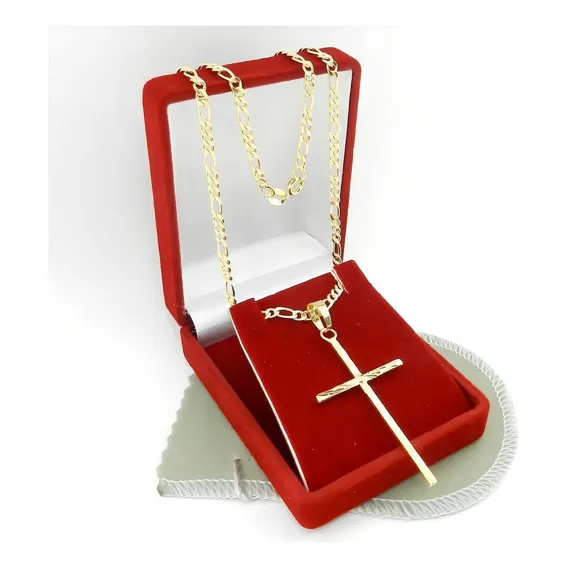 Corrente Masculina 60cm 3mm + Cruz Folheado Ouro Cr744 Foto 1