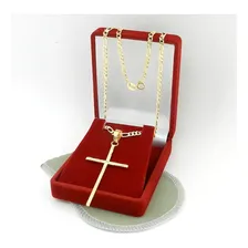 Corrente Masculina 60cm 3mm + Cruz Folheado Ouro Cr744 Foto mini 2