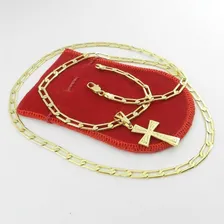 Corrente Masculina 60cm 5mm + Cruz Folheado Ouro Cr506 Foto mini  3