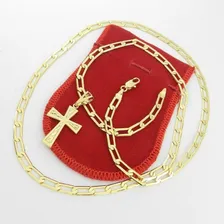Corrente Masculina 60cm 5mm + Cruz Folheado Ouro Cr506 Foto mini  2