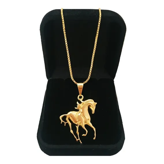 Corrente Masculina 60cm Pingente Cavalo Rodeio Banhado Ouro Cor Dourado Foto 1