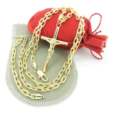 Corrente Masculina 70cm + Cruz Folheada Ouro Cr625 Foto mini 3
