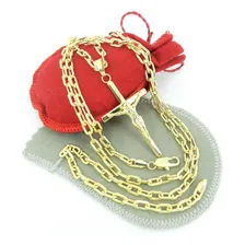 Corrente Masculina 70cm + Cruz Folheada Ouro Cr625 Foto mini 2