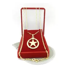 Corrente Masculina 80cm 2mm Estrela Banhado Ouro 18k Cr694 Cor Dourado Foto mini 3